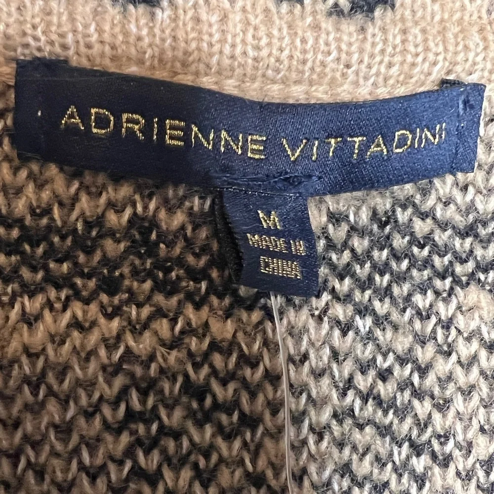 NWT Sweater Cardigan Medium Caramel Brown Adrienne Vittadini Plaid Knit Fringe - Picture 2 of 6